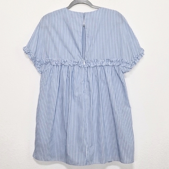 Zara TRF Blue White Striped Short Sleeve Ruffle Coastal Preppy Romper Size L - Picture 8 of 13